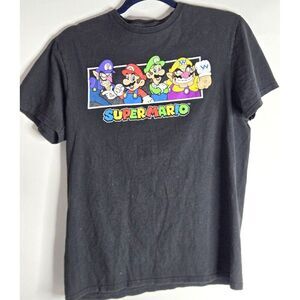 Super Mario Shirt Medium Black Graphic Print Cotton Short Sleeve T Shirt